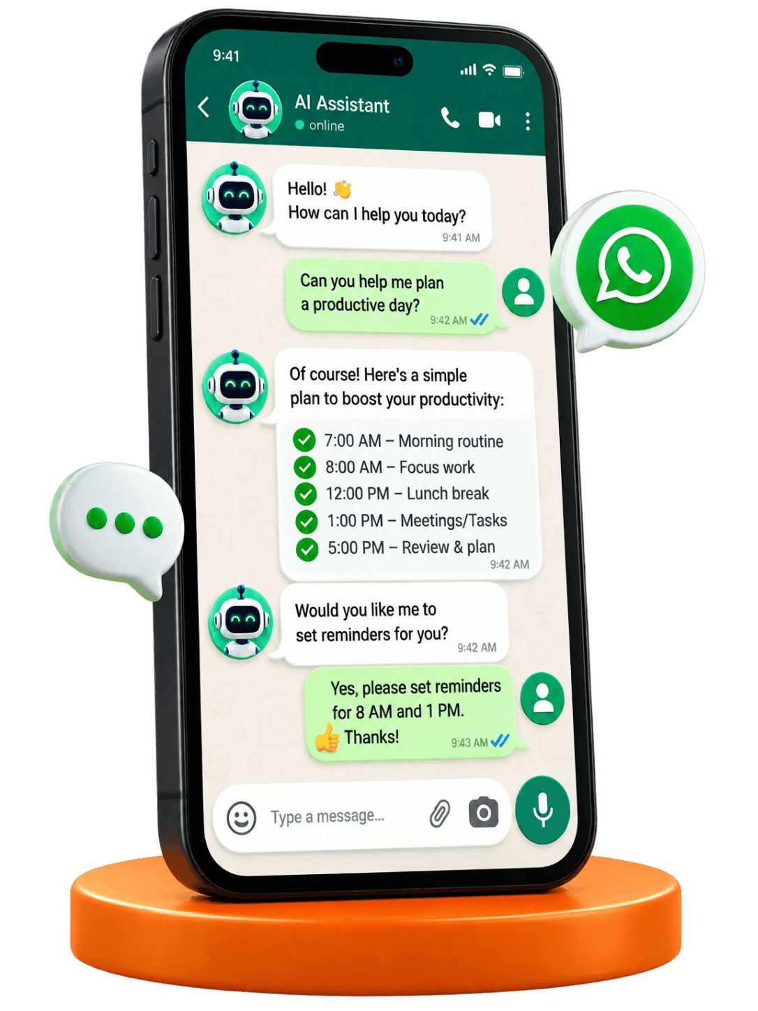 WhatsApp AI agent on a phone